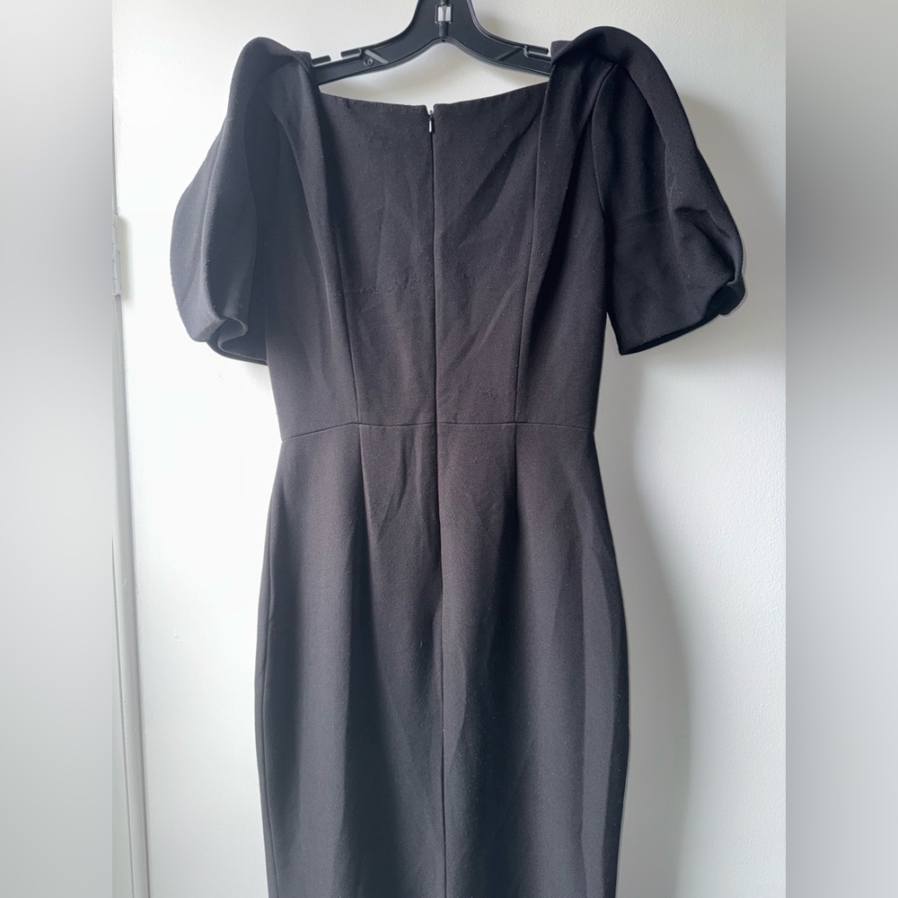 Badgley Mischka Gathered Crepe Black V-Neck Maxi Gown Statement Puff Sleeves - Picture 8 of 16